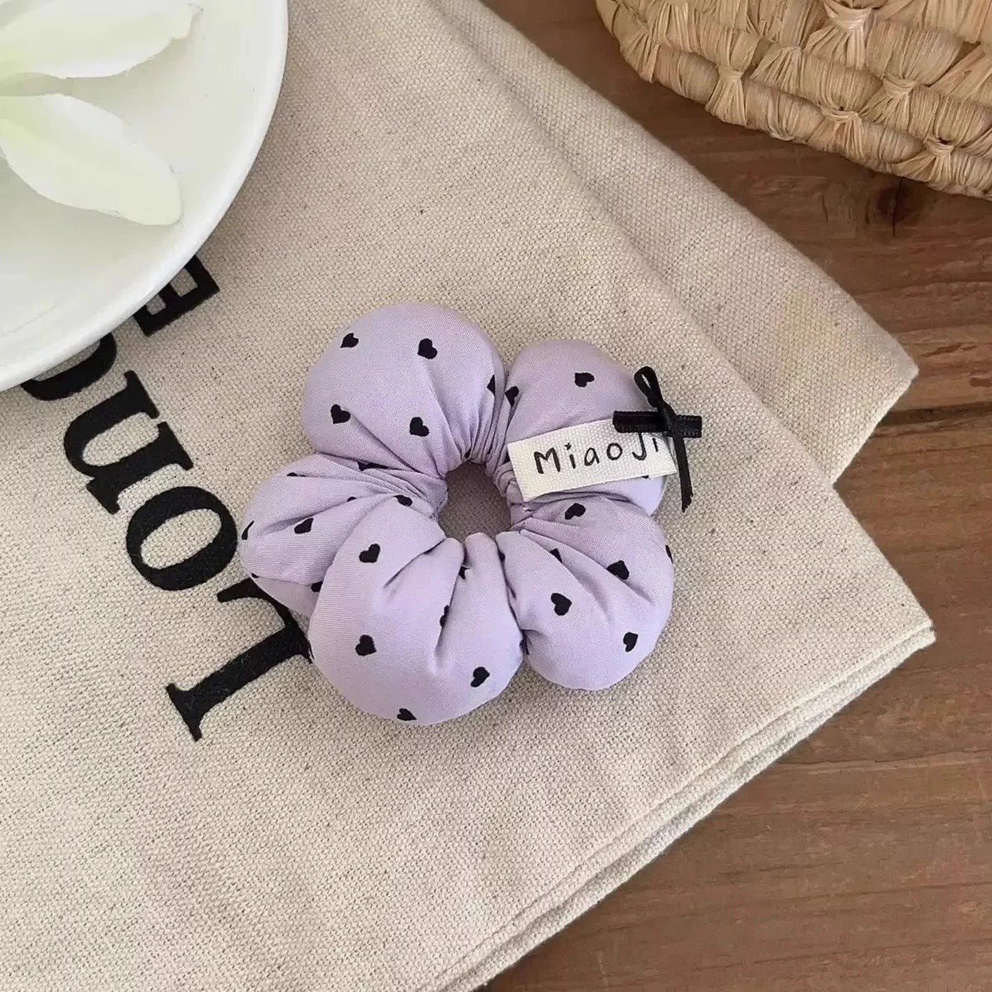1PC　Cute Flower - Shaped Hair Scrunchies for Kids, Heart - Printed Elastic Hair Ties, Sweet Hair Accessories for Girls