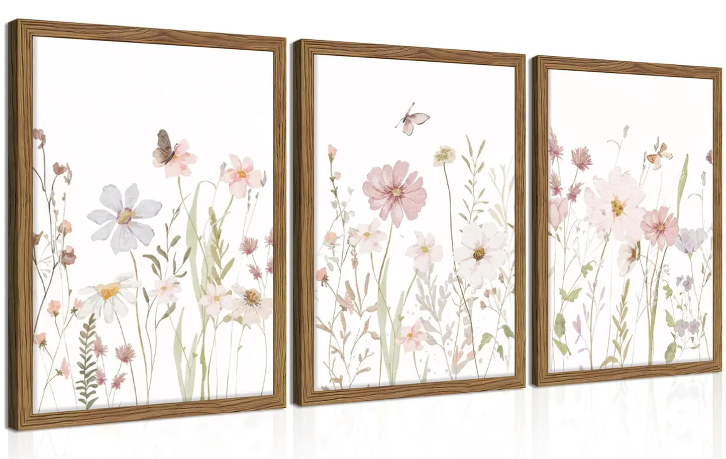 Wood Framed Sage Green Botanical Wall Art Set of 3, Boho Floral Canvas Wall Decor Paintings, Minimalist Flower Posters Prints Pictures for Bedroom Bathroom Living Room Home Decor 12x16 Inch