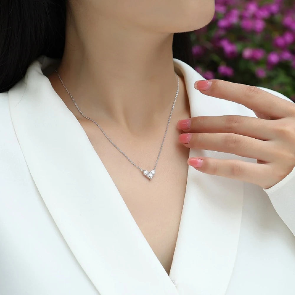 Sweetrain 4mm Princess Cut Moissanite Necklace 925 Sterling Sliver Chain Plated 18k White Gold Heart Necklace for Women Jewelry
