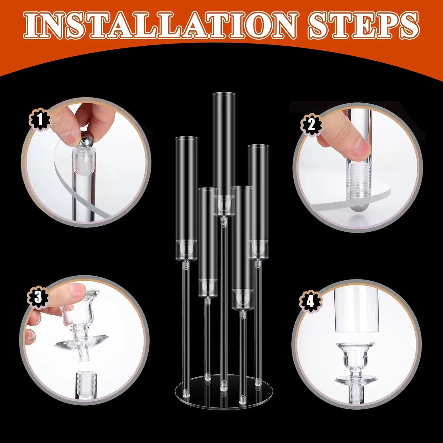 2/4/6/8/10pcs Acrylic Candelabra Centerpieces Clear Candle Holder for Wedding 5 Arm Candlesticks Holder with Acrylic Shade