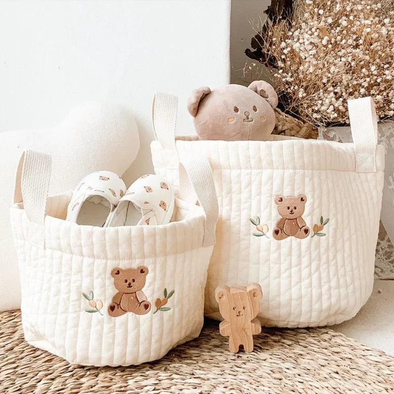 Cute Bear Embroidery INS Baby Bag Diaper Bag Caddy Nappy Cart Mummy Maternity Bag for Newborn - Storage Organizer for Toys And D