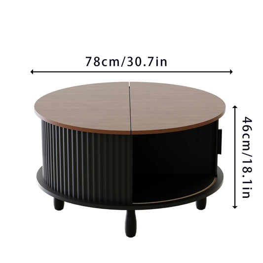 Round Wooden Coffee Table 30.7 inch With Storage Function Suitable For Home Living Room Office With Sliding Cabinet Door