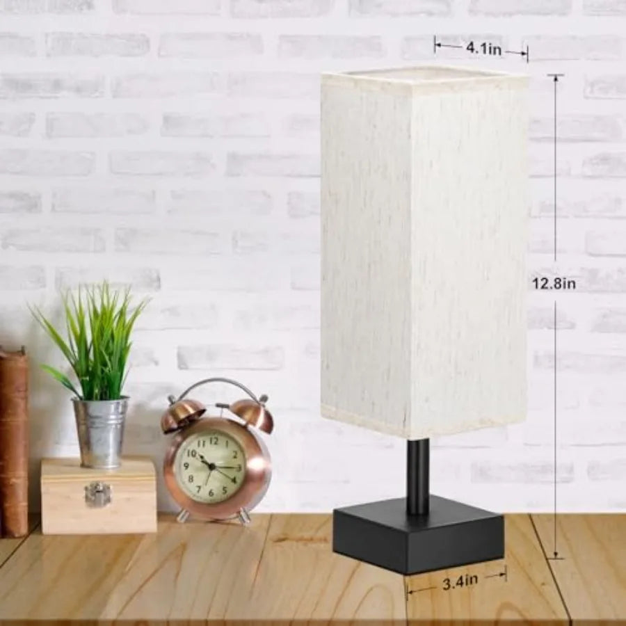 Small Table Lamp for Bedroom - Bedside Lamps for Nightstand, Minimalist Night Stand Light Lamp with Square Fabric Shade, Desk R