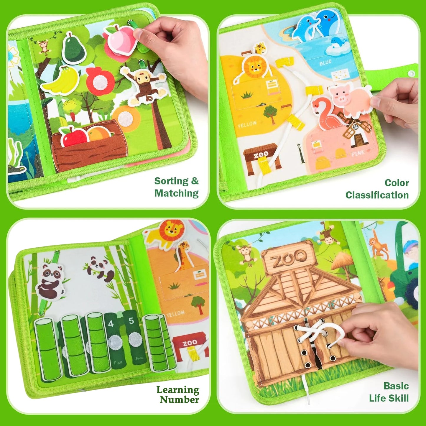 Children's baby Early Education Intelligence Learning baby Toys Felt Learning Board, Busy Board, Busy Book, Cloth Book, Including Life Skills, Alphabet, Numbers, Shapes Colors, Animals, Weather, Toddler Travel Toys, Birthday