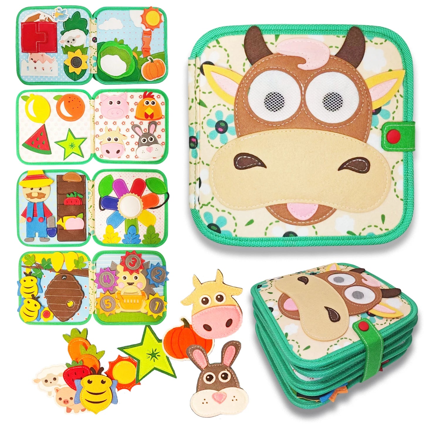 Children's baby Early Education Intelligence Learning baby Toys Felt Learning Board, Busy Board, Busy Book, Cloth Book, Including Life Skills, Alphabet, Numbers, Shapes Colors, Animals, Weather, Toddler Travel Toys, Birthday