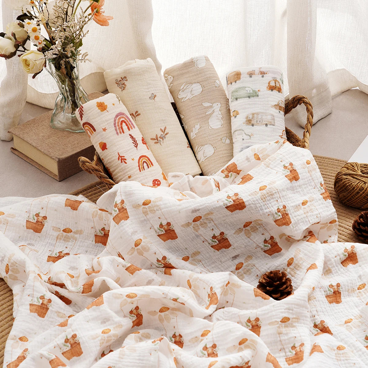 All Season New Arrival 100% Cotton Baby Muslin Swaddle Blanket Newborn Bath Towel Cute Infant Quilt Size 100x100cm