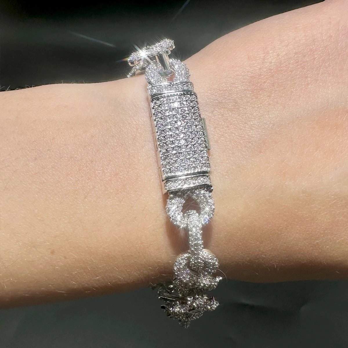 Aokaishen Iced Out Cuban Link Bracelet for Women Cross Infinity Cubic Zirconia Real Gold Plated Hip Hop Jewelry