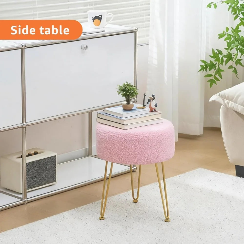 Velvet Ottoman Stool with Metal Legs for Bedroom Living Room Entryway Office