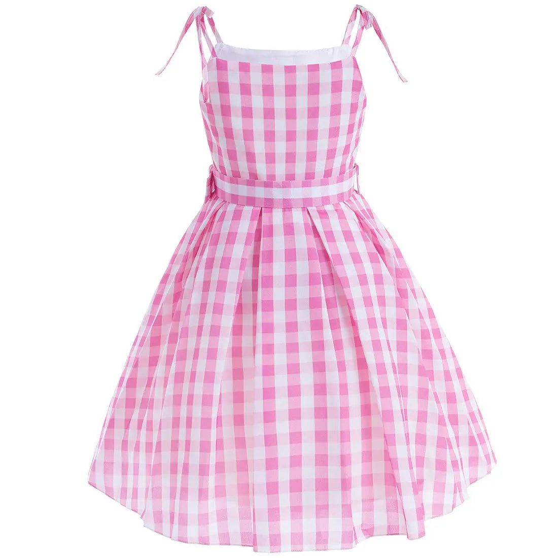 Halloween Hot Movie Margot Robbie Role Play Baby Pink Dress Girl Cowboy Look Dress Summer Sleeveless Plaid Slim Strap Dress Set