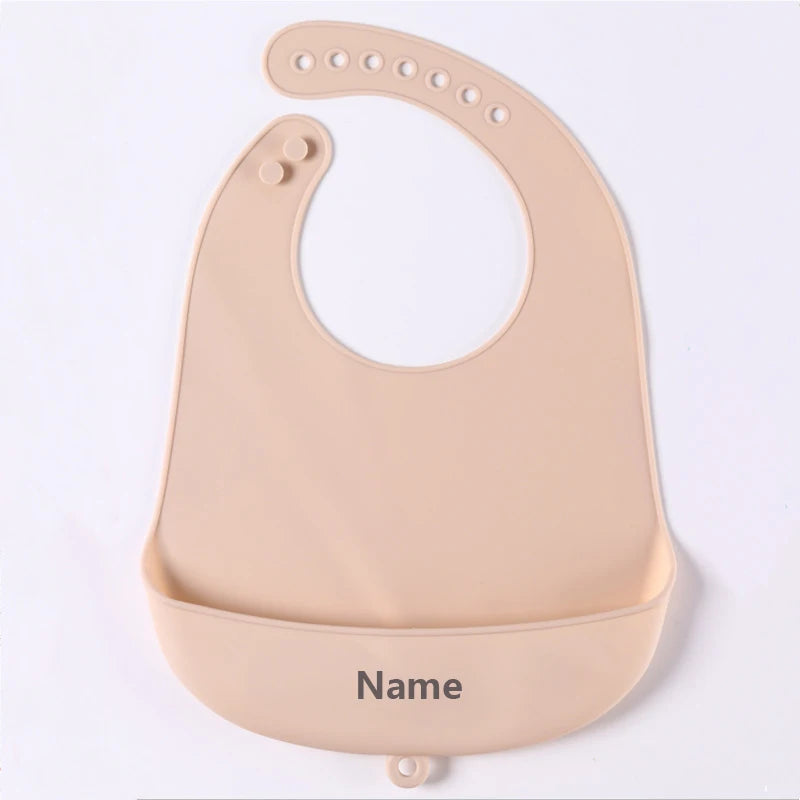 Personalized Name Printing Silicone Bib for Kids Easy-Clean Drool Catcher Boy Girl Holiday Gift Suitable for Infants
