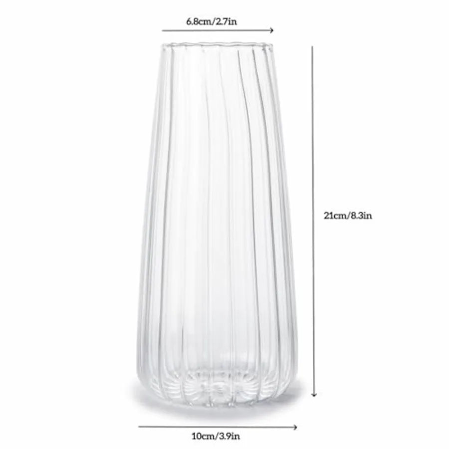 8.3in Glass Vase for Flowers, Ribbed Flower Vase for Table Centerpiece Wedding Home Decor, Modern Glass Vases for Living Room,