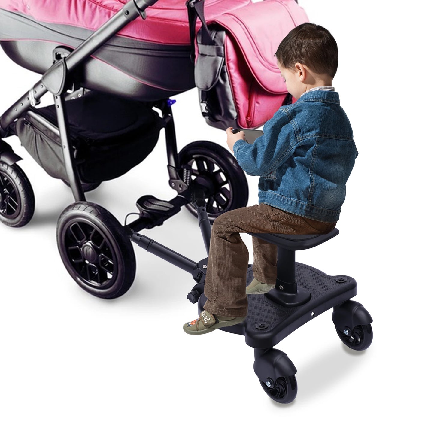 Upgraded 2-in-1 Stroller Buggy Board, Universal Fit with Detachable Seat, Holds Kids Up to 55 lbs