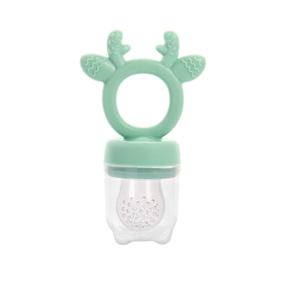 BPA Free Baby Fruit Food Feeder with Dust Cover Deer Silicone Teething Nibbler 3 Colors Toddler Vegetable Feeding Pacifier Teether Toy