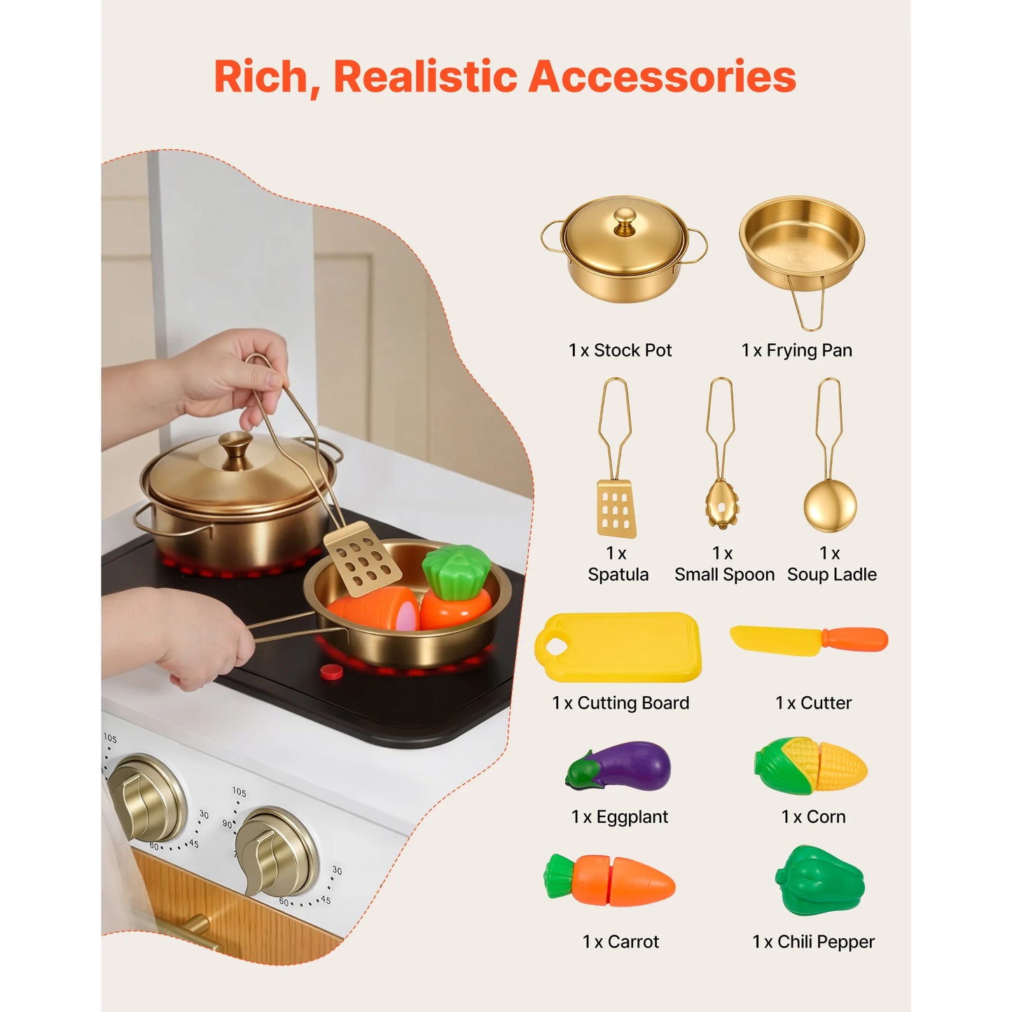 SucceBuy Wooden Kids Kitchen Playset with Lights Sounds & Cookware Accessories Pretend Play Kitchen Toy Set for Toddlers Girls