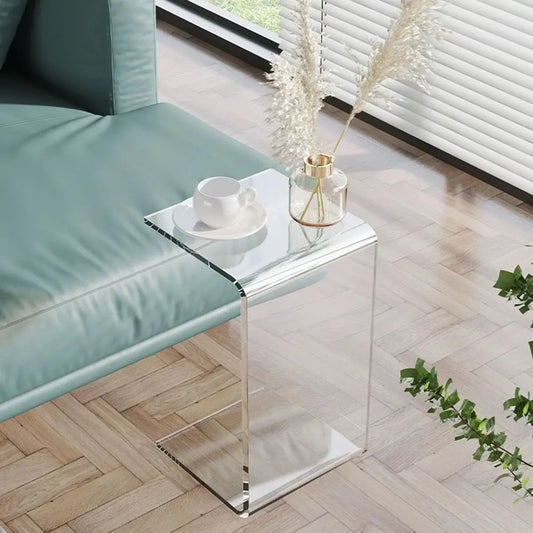 Premium C-Shape Acrylic Side Table,24" L x 14" W x 12" H x 1/2" Thick Clear End Table,Transparent Nightstand with Waterall Edges
