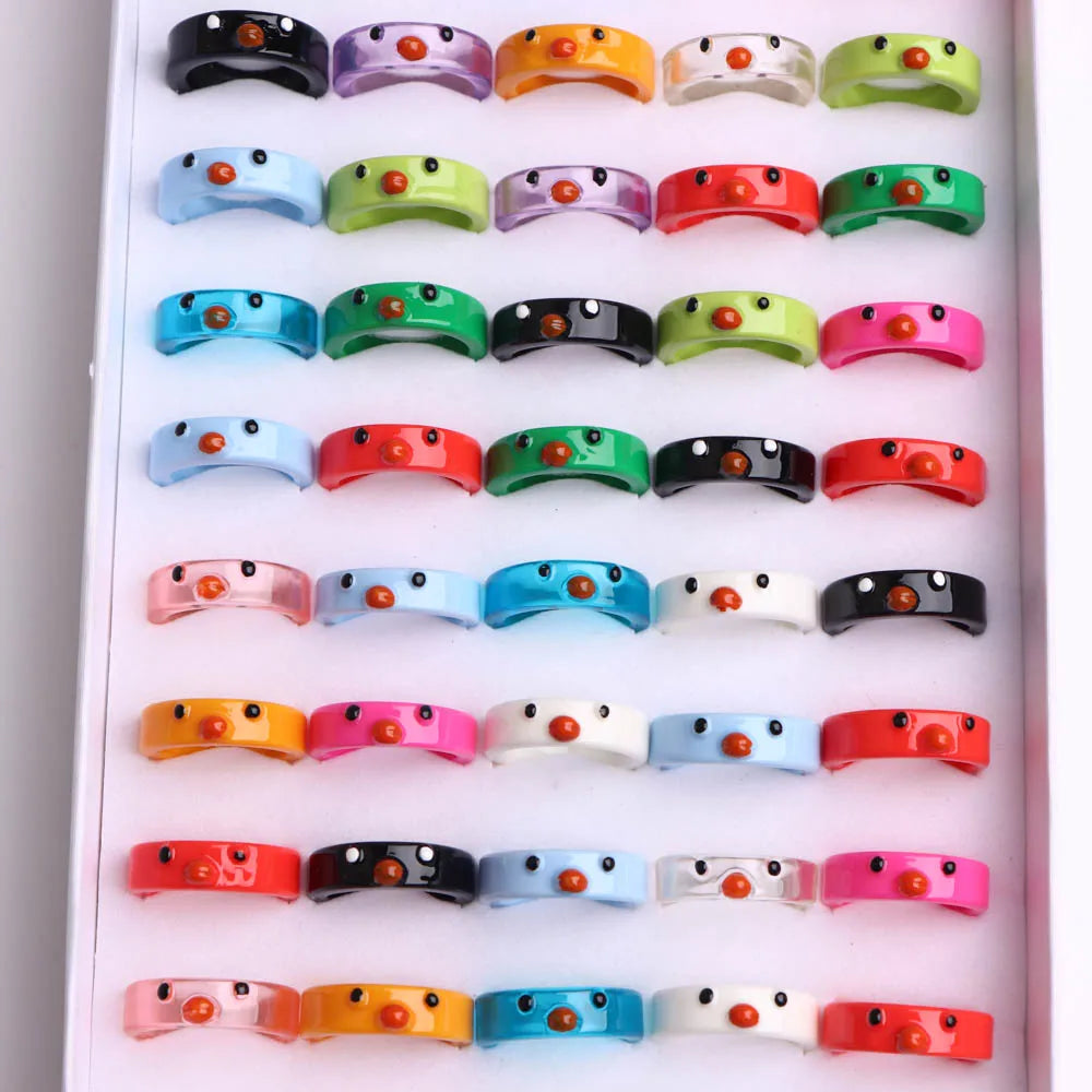 10/20/30/50Pcs/Lot Fashion Lovely Colorful Bear Frogs Resin Rings Girl Cute Funny Animal Finger Jewelry Party Gifts Mixed Style