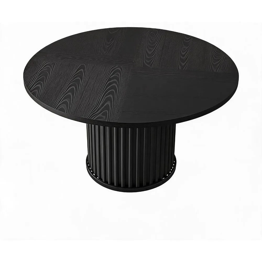 47.24 Inch Black Round Dining Table For 4 To 6 People Modern Fluted Barrel Base Made Of MDF And PB Sturdy Circle Dining Room Furniture And Kitchen Table