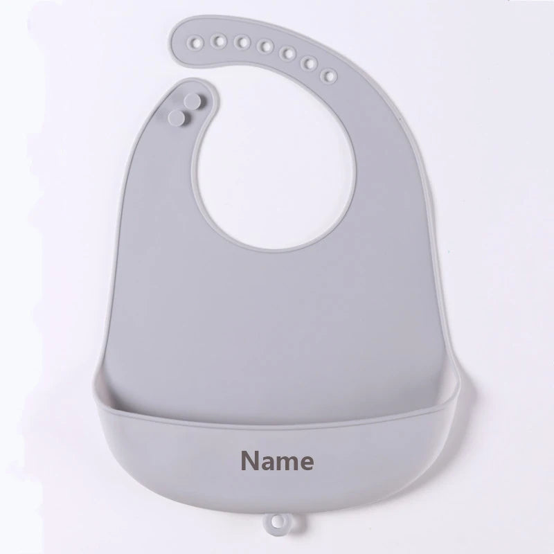 Personalized Name Printing Silicone Bib for Kids Easy-Clean Drool Catcher Boy Girl Holiday Gift Suitable for Infants