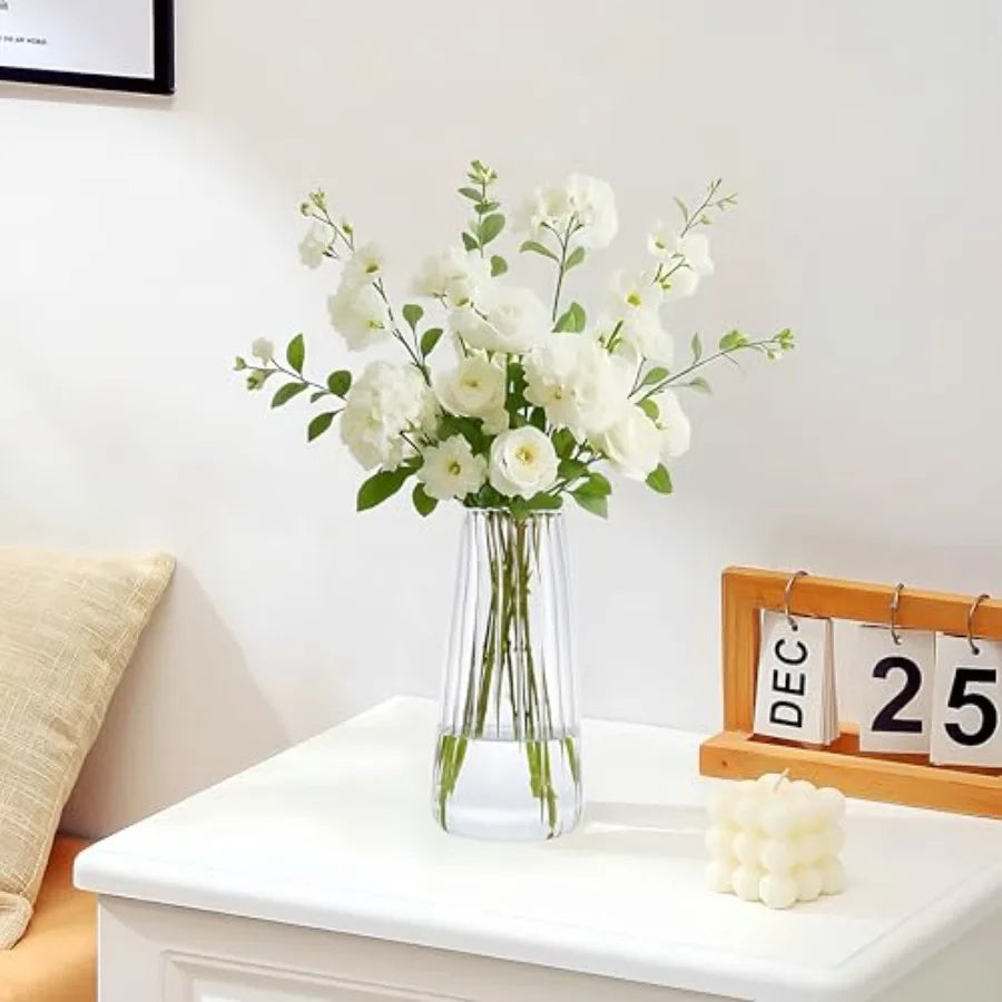 8.3in Glass Vase for Flowers, Ribbed Flower Vase for Table Centerpiece Wedding Home Decor, Modern Glass Vases for Living Room,
