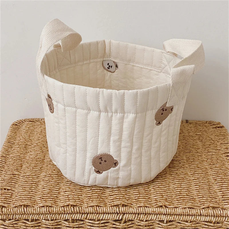 Cute Bear Embroidery INS Baby Bag Diaper Bag Caddy Nappy Cart Mummy Maternity Bag for Newborn - Storage Organizer for Toys And D