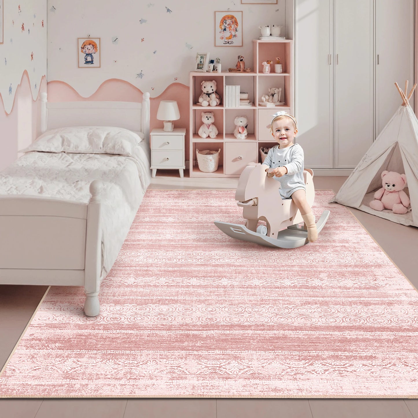 [Pink Area Rug] Dusty Pink 8x10 Rugs - Pink Area Rugs For Living Room - Washable Non Slip Rug - Cute Modern Boho Carpets - Foldable Rug Perfect For Indoor - Bathroom - Kitchen - Bedroom - Decor Home Decor(Blush Pink)