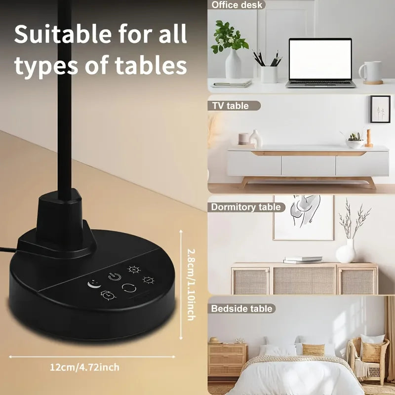 3.5 Inch LED Desk Lamp with USB Charging Port, USB Powered Dimmable 3 Color Temperatures 5 Brightness Levels 4 Timer Settings Flexible Adjustable Gooseneck Sturdy Base Eye-Caring Reading Light for Home Office Bedroom Study Li