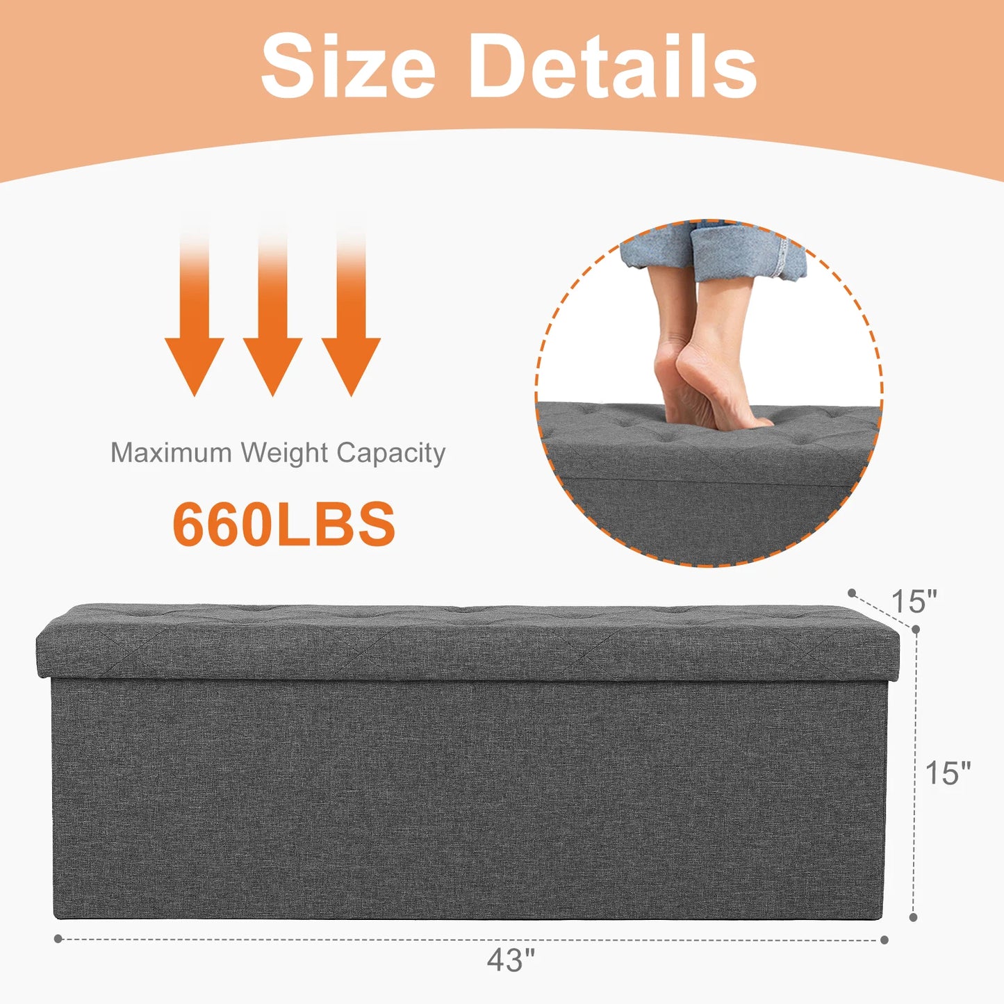 JHK Folding Storage Ottoman Bench Living Room Hidden Storage Footstool Toy Box Bedroom Strong Load-bearing Capacity Stool