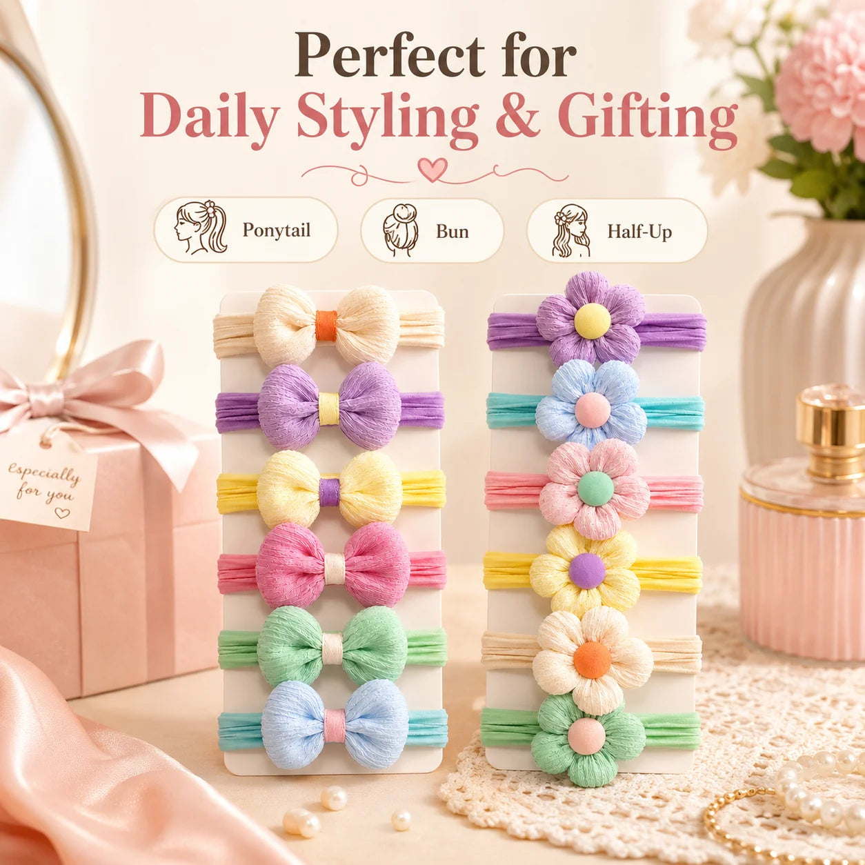 12-Pack Elastic Hair Ties for Girls Non-Damaging Hair Bands Children's Ponytail Rubber Bands Stylish Hair Accessories for Kids