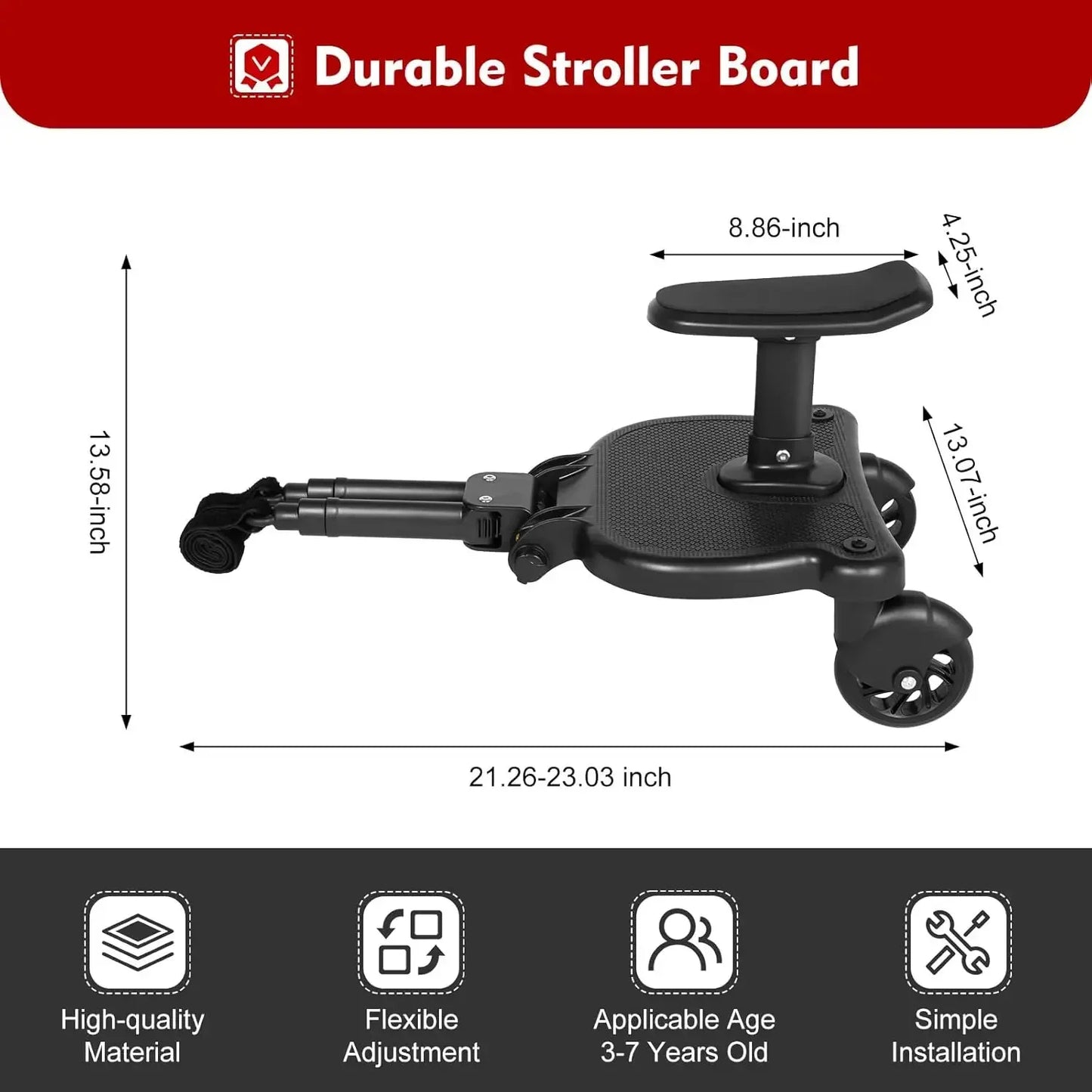 Upgraded 2-in-1 Stroller Buggy Board, Universal Fit with Detachable Seat, Holds Kids Up to 55 lbs