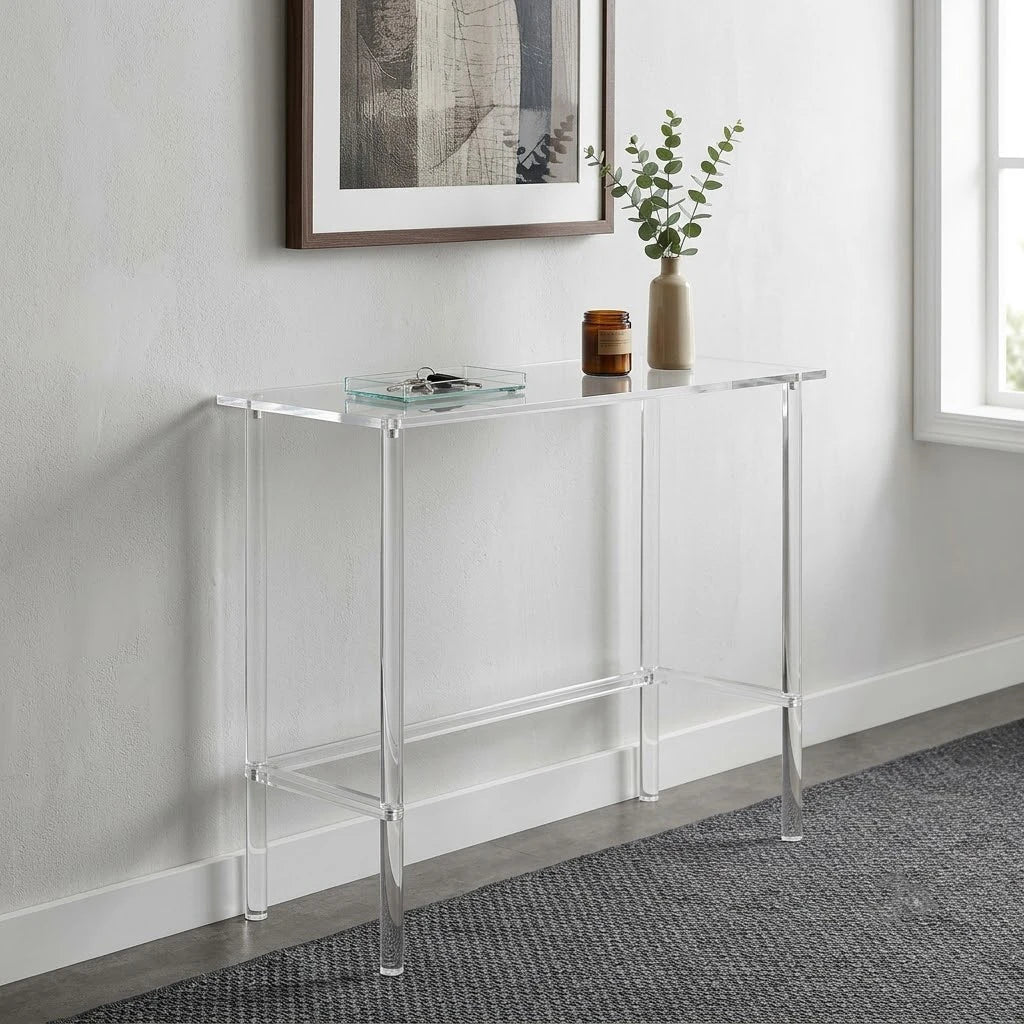 Clear Acrylic Console Table, 23.6in Tall Narrow Rectangular Side Table for Entryway, Slim Modern End Table for Living Room Sofa Hallway Bedroom Small Spaces Apartment