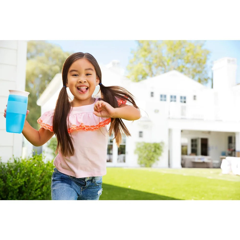 360 Degree Toddler Sippy Cup Leak Proof No Spill Training Cup with Handle 14 Ounces Blue for Kids Baby