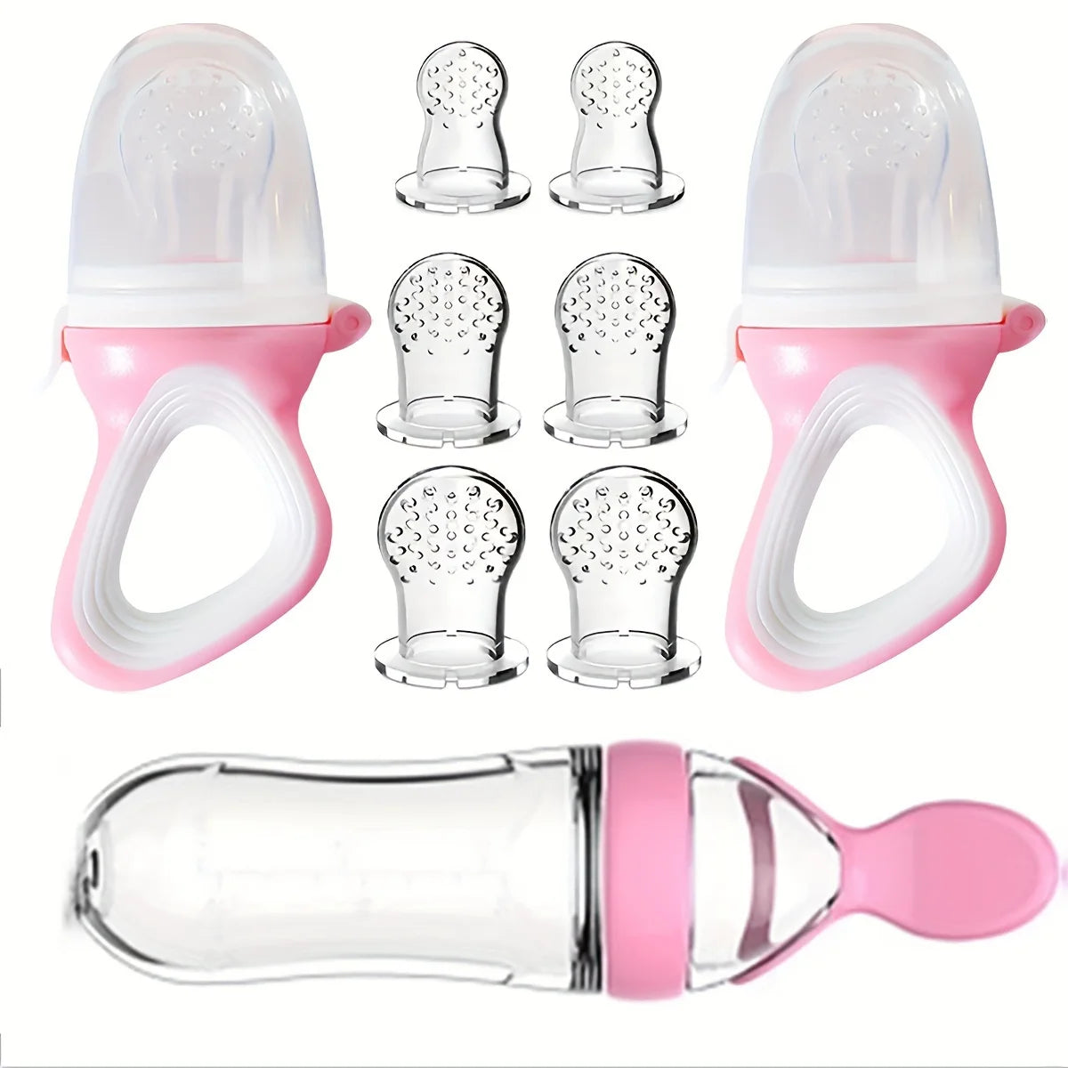 9pcs Multi-Functional Baby Rice Cereal Feeding Set: 1pc Rice Cereal Bottle, 2pcs Teething Pacifiers, 6pcs Different Size Mesh Bags (2pcs Each In S, M, L) - Blue
