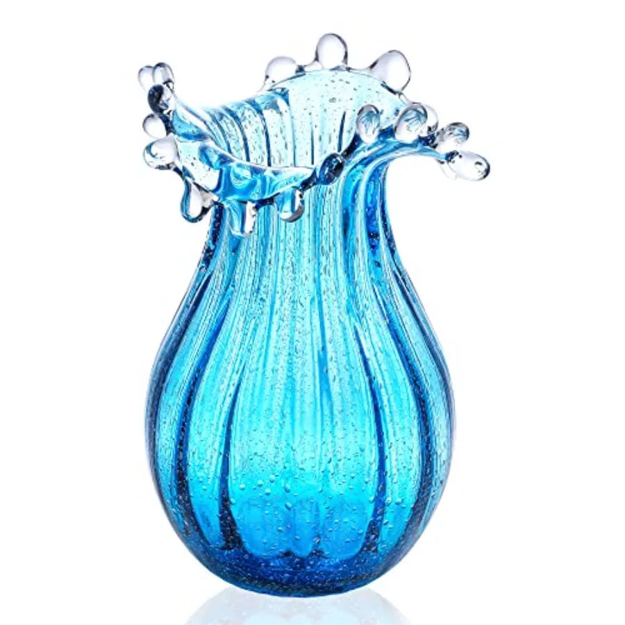 8'' Blown Glass Flower Vase for Home Wedding Modern Centerpieces Decorative Purple