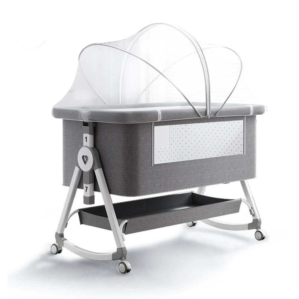 Baby Bassinet, 3-in-1 Bedside Sleeper with Mosquito Net, 7 Adjustable Heights, Portable Folding Infant Crib with Wheels,