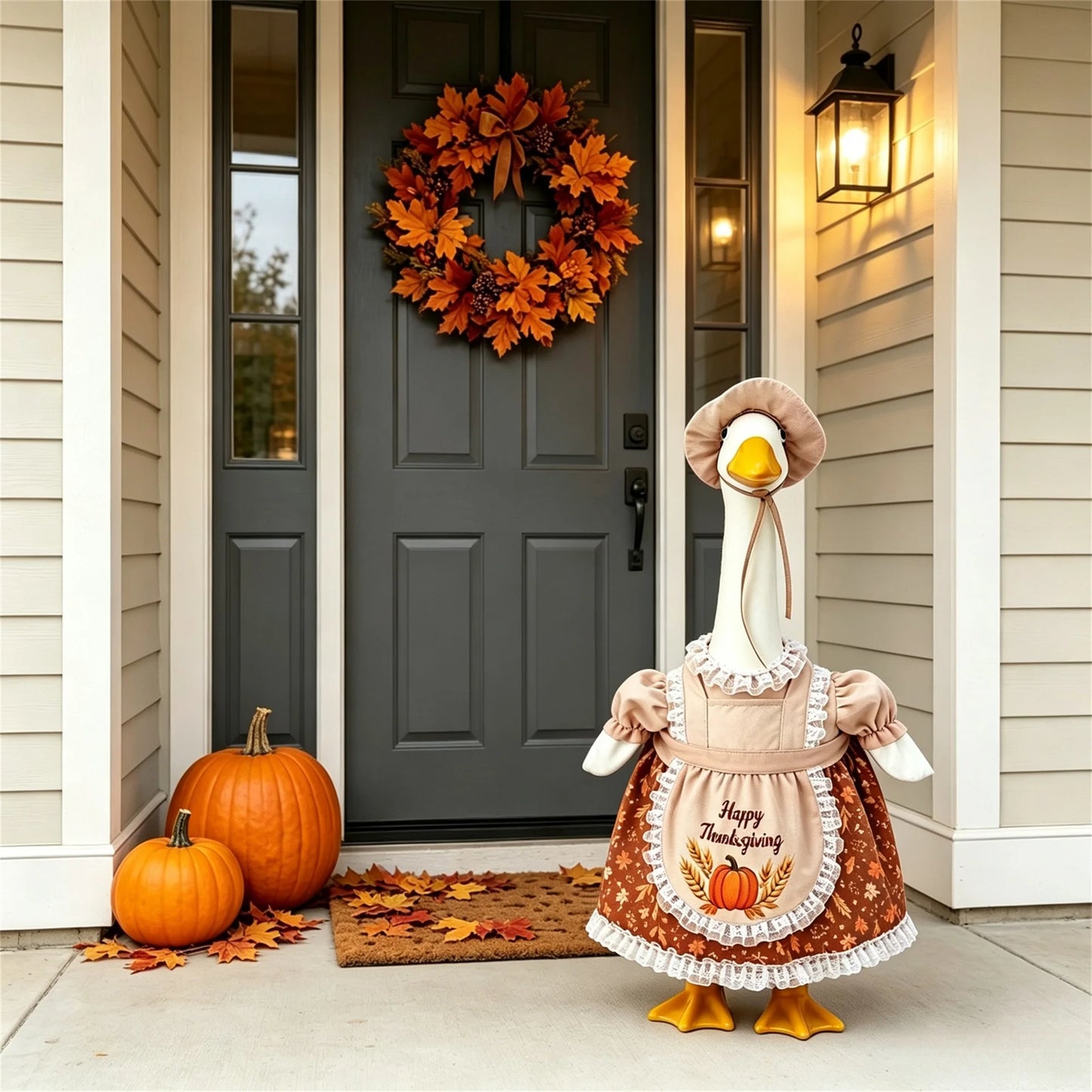 Outfit Goose Statue In Goose Statue Goose-Statue-Floral Outfit For 23 In Apron Hat Thanksgiving Outfit For