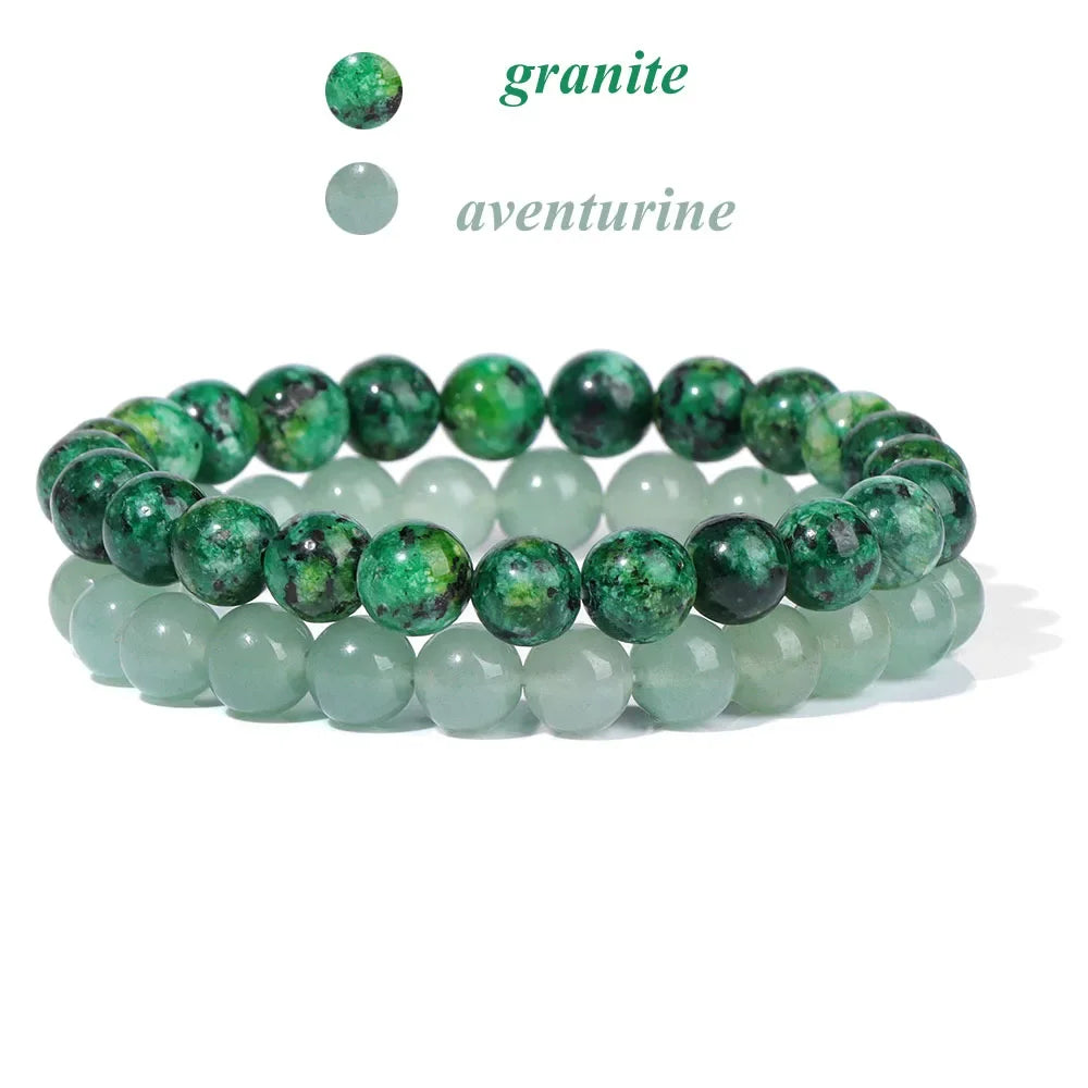 2Pcs Colorful Natural Stone Bead Bracelet Set 8MM Natural Agates Turquois Amethysts Quartzs Gem Stretch Bangle Jewelry Gift