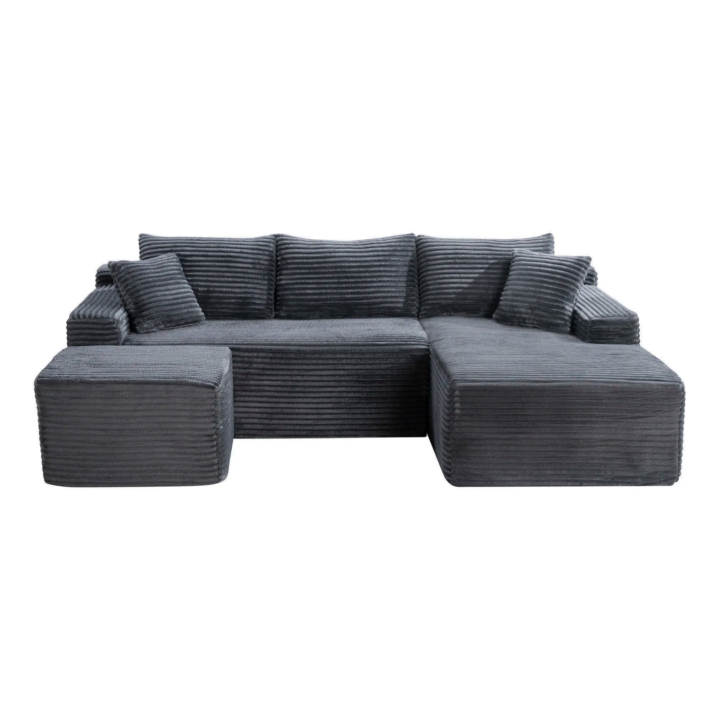 94.5" U-Shaped Sectional Sofa with Deep Seat, No Assembly Modular Cloud Couch in Corduroy Fabric with Ottoman, Space-Saving Sleeper for Living Room Bedroom Apartment