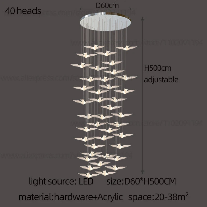 Led Bird Pendant Lamp Home Decoration Lighting Hanging Lamp Design Loft Living Room Showroom Apartment Ceiling Villa Chandelier