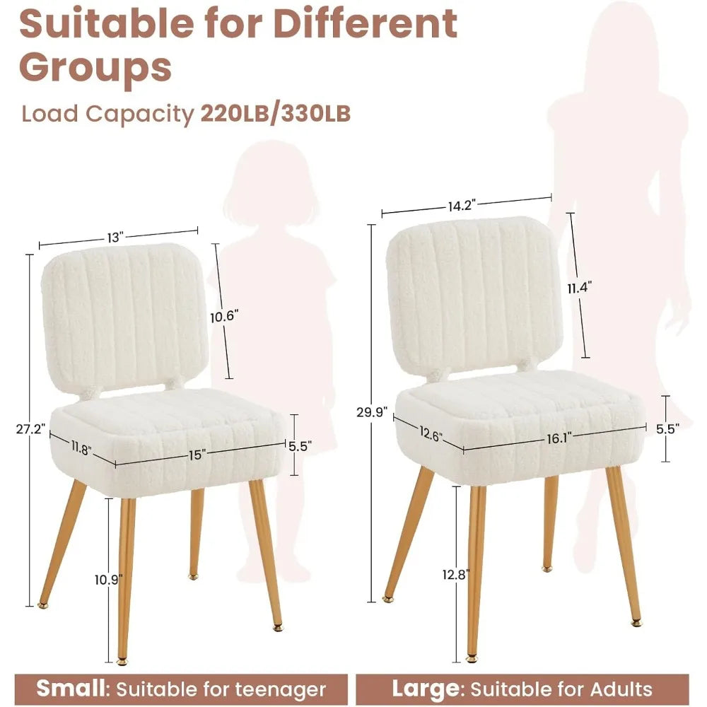 Foldable Back Velvet Vanity Chair Ottoman with Storage and Metal Legs for Dressing Living Bedroom