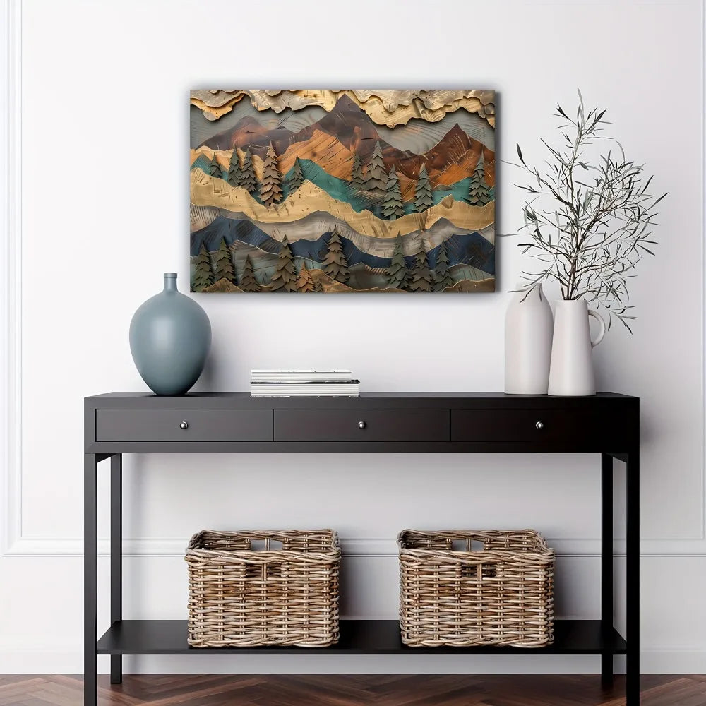 1.5 "chunky pine frame Mountain and pine forest Wall art - handcrafted canvas poster with serene landscape design
