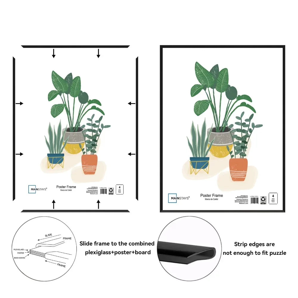 Black Flat Profile Picture Frame for Wall Art 27x40 Inches Photo Frame with Mat for Posters Prints and Photos