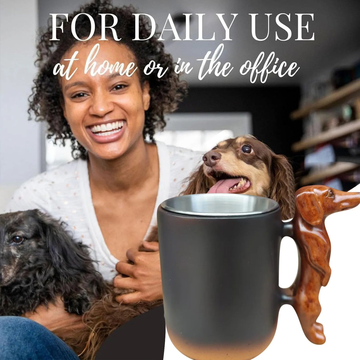 3D Dachshund Dog Handle Coffee Mug Artistic Resin Pet Memorial Cup with Sculpted Handle Dachshunds Mug Ceramic Coffee Cup