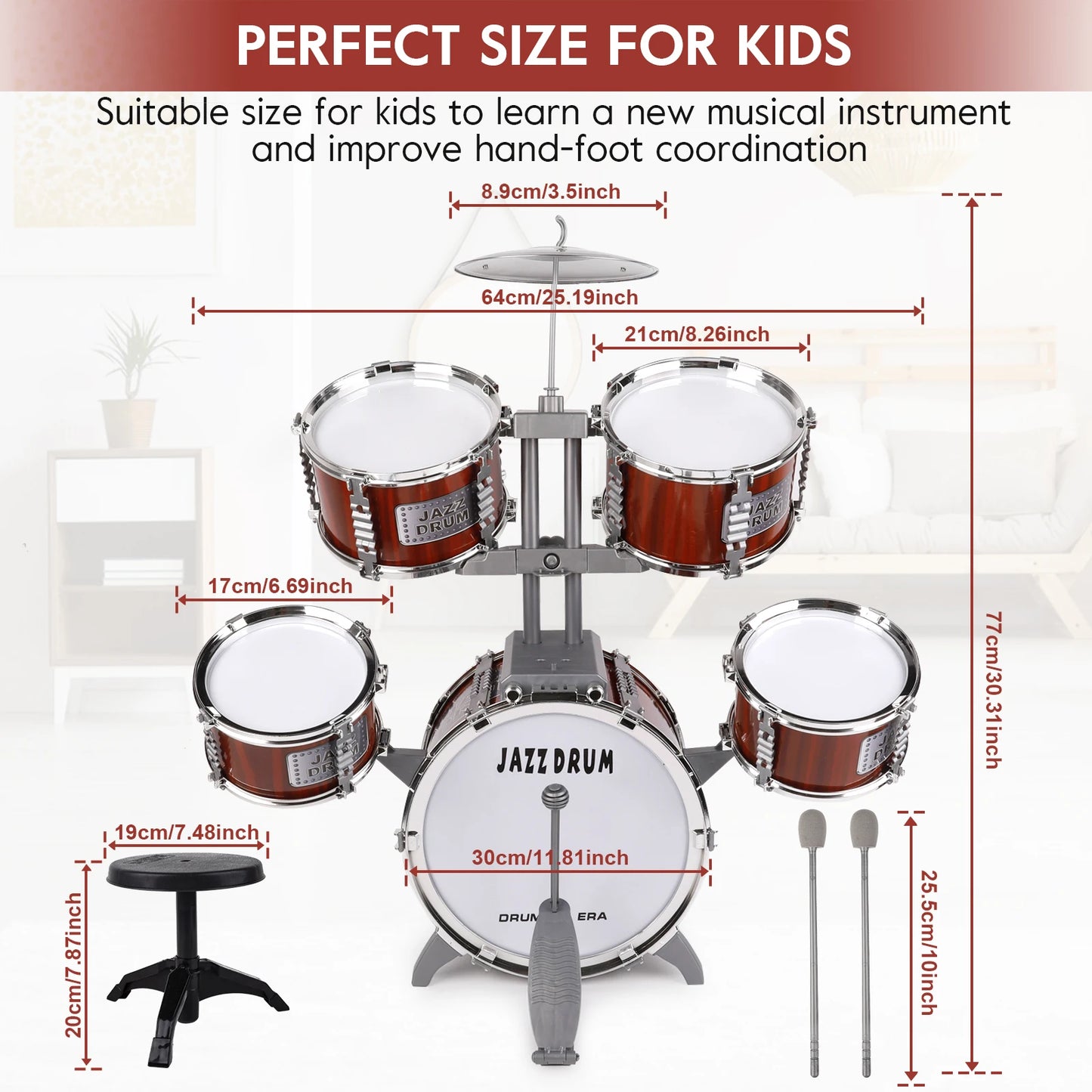 Toy Drum Set for Kids Ages 3-5 Toddler Jazz Drum Kit with 5 Drums Musical Instruments Toys for 3 4 5 Year Old Boys Girls Gifts