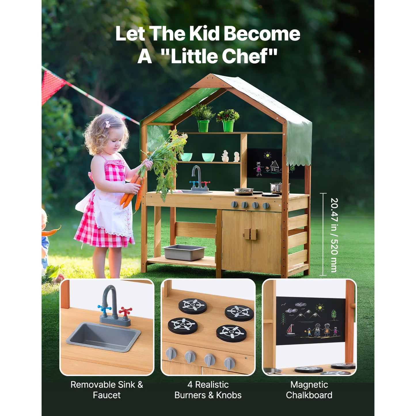 SucceBuy Mud Kitchen Cookware Toys Kids Outdoor Toddler Grocery Store Playset with Stoves Faucet for Children Birthday Gifts