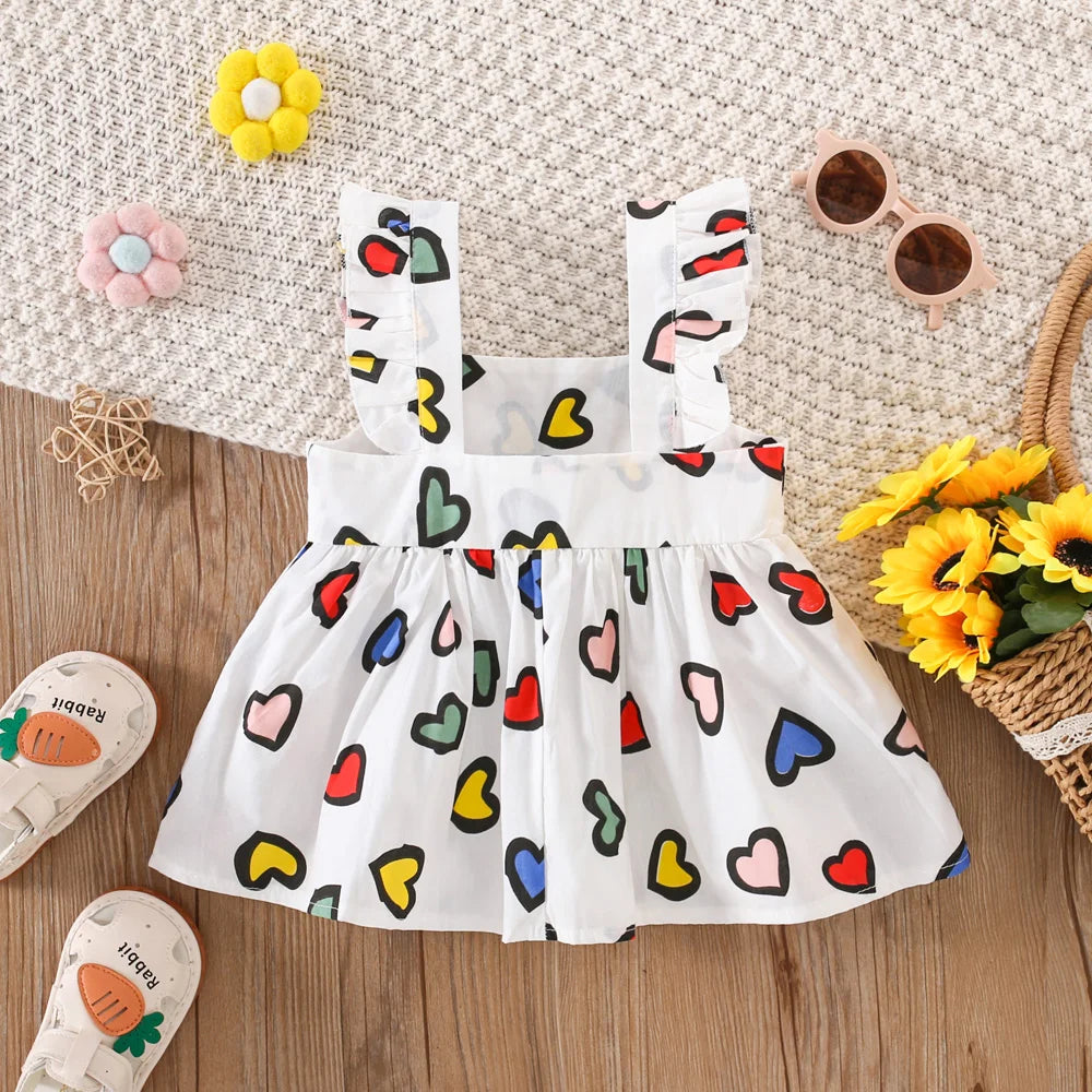 Baby Girl Dress Summer Colorful Love Girl Dress Cute Dragonfly Crossbody Bag Baby Girl Dress (0-3 Years Old)