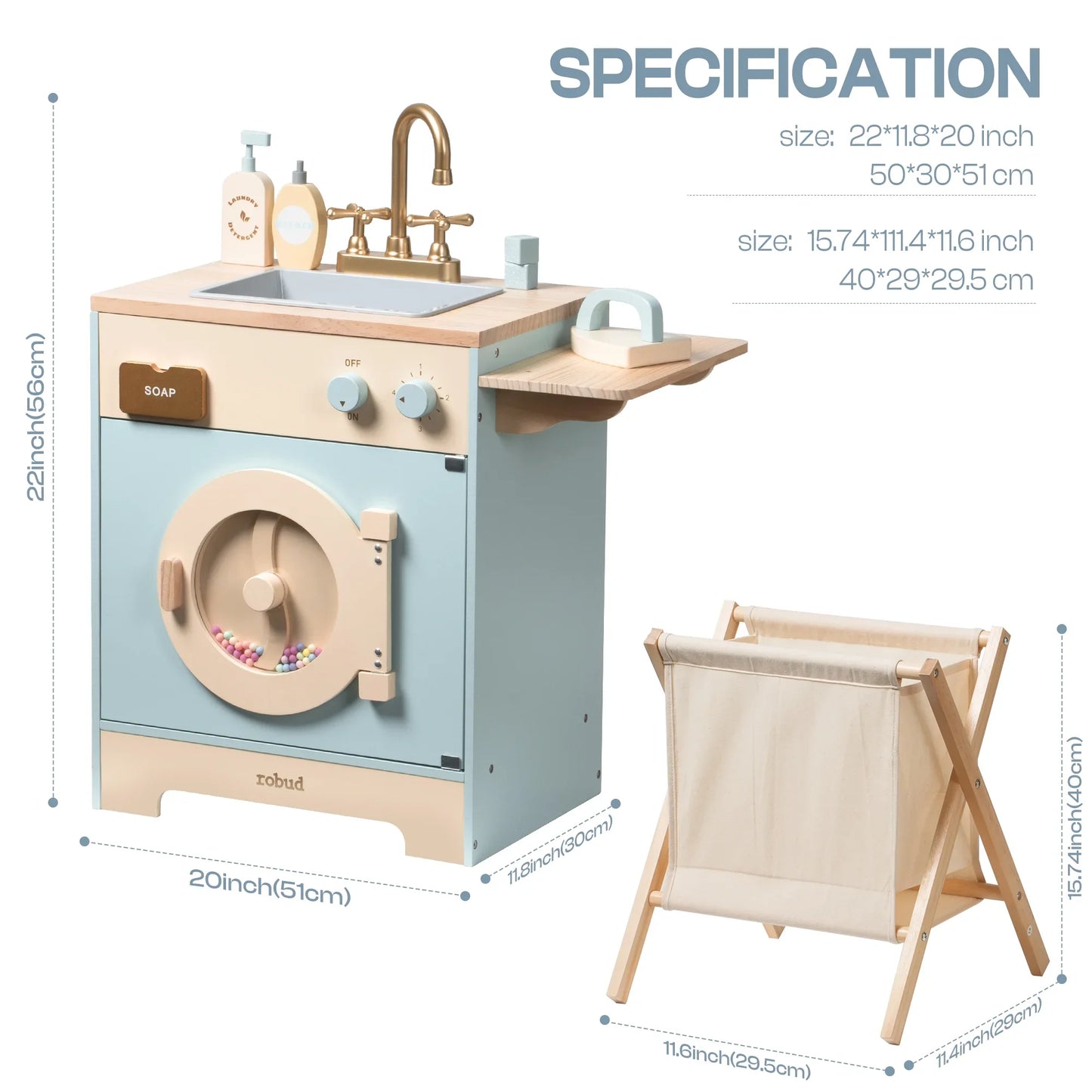 Kitchen Washer Playset Play Kitchen Fridge Refrigerator Play Toy Oven Wooden Kitchen Playset for Kids Age 3+Blue