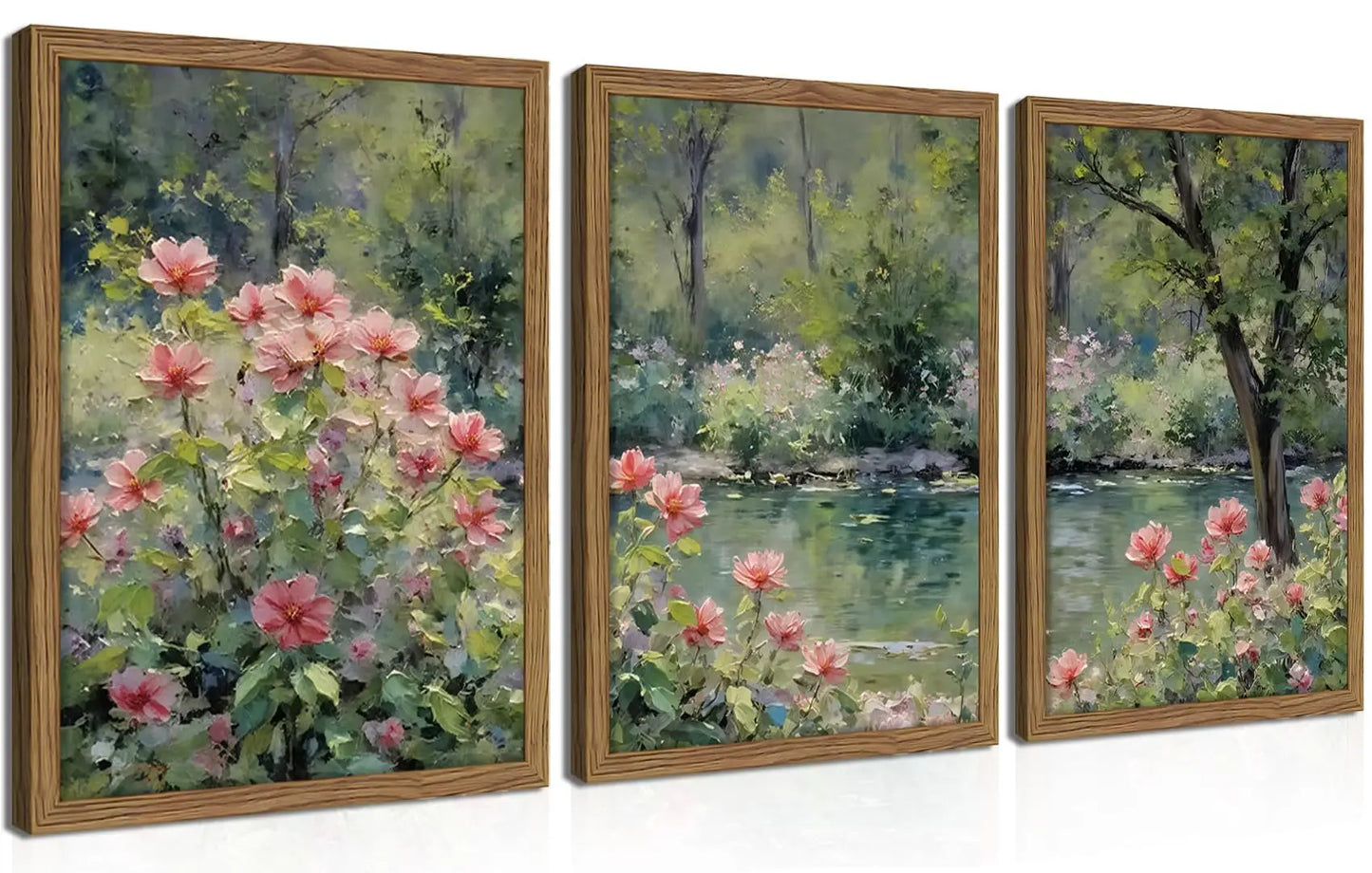 Wood Framed Sage Green Botanical Wall Art Set of 3, Boho Floral Canvas Wall Decor Paintings, Minimalist Flower Posters Prints Pictures for Bedroom Bathroom Living Room Home Decor 12x16 Inch