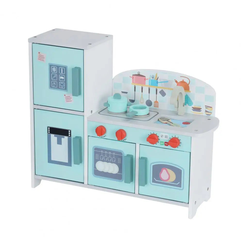 Wooden Kitchen Play Set with Rich Accessories, Sturdy Construction Children Simulated Fridge Toy,Pretend Play Kitchen Set