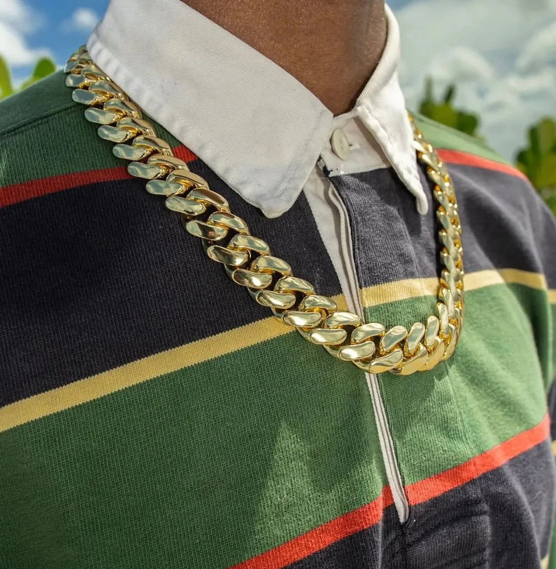 14-22mm Hip Hop Bling Gold Color Stainless Steel Dense Cuban Miami Link Chain Necklaces 14k Gold-plated for Men Rapper Jewelry