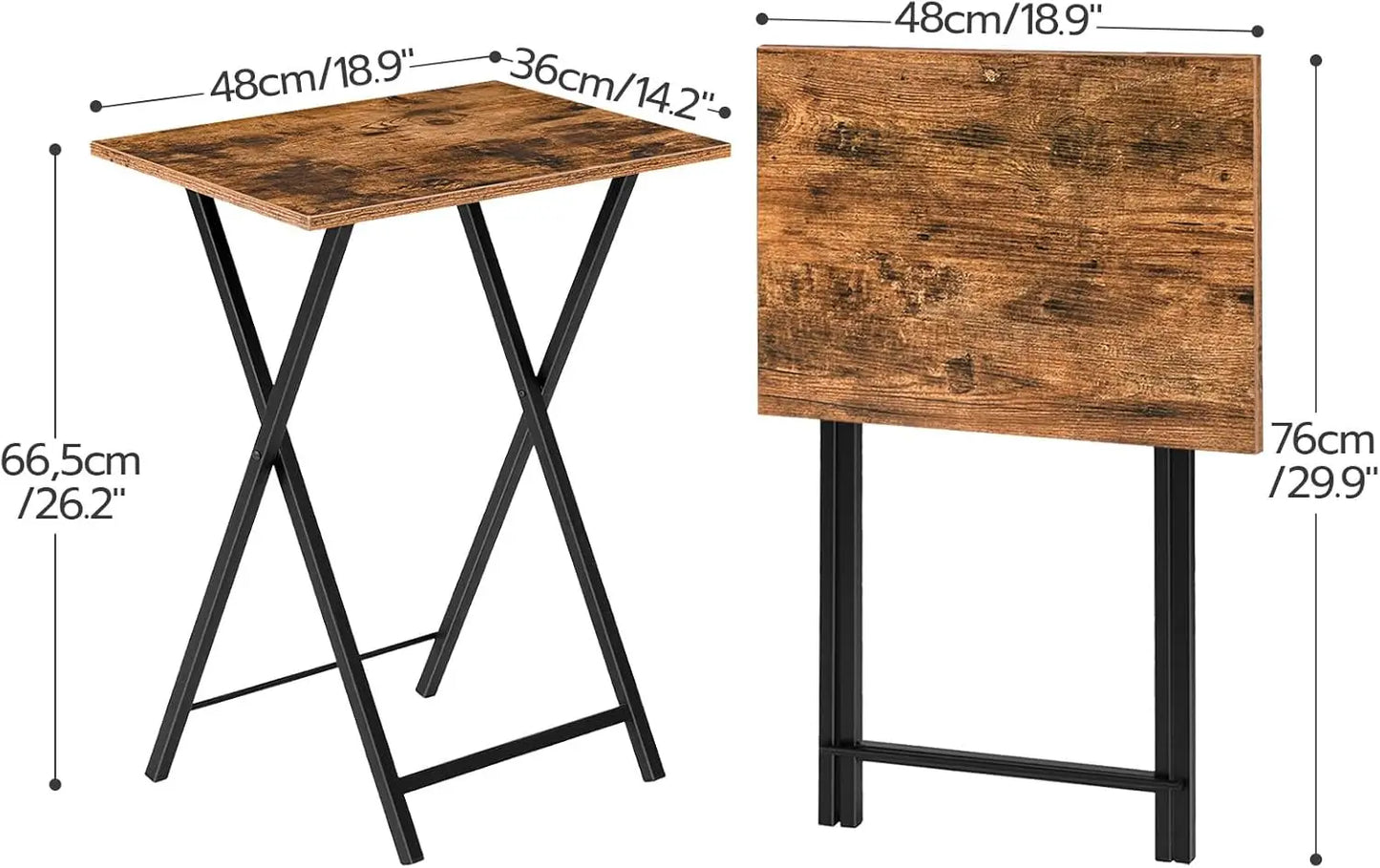Folding TV Tray Table Set of 2 Compact Side Tables for Small Spaces Industrial Snack Table for Couch Eating Stable Metal Frame